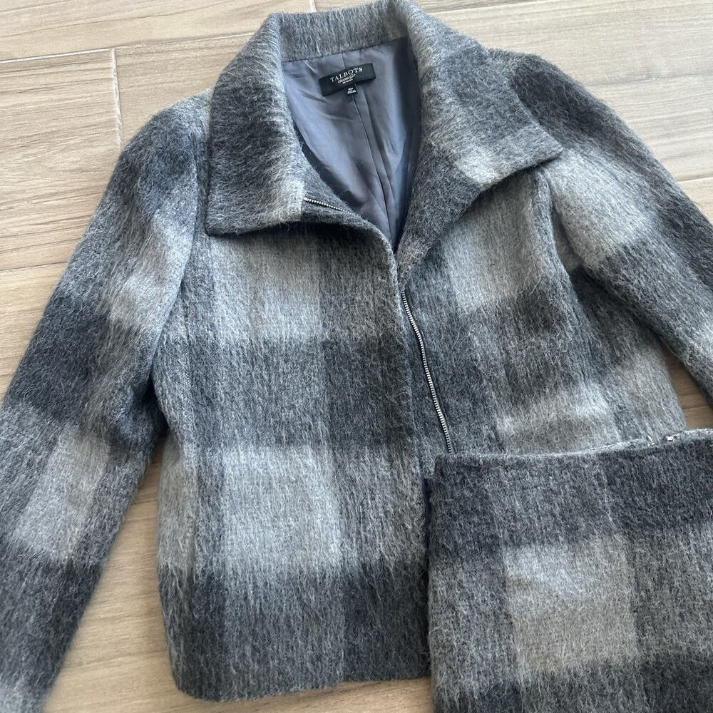 Talbots 2 Piece Set Jacket & Skirt Gray Plaid Checkered Wool Alpaca Size 10 P - Picture 3 of 7
